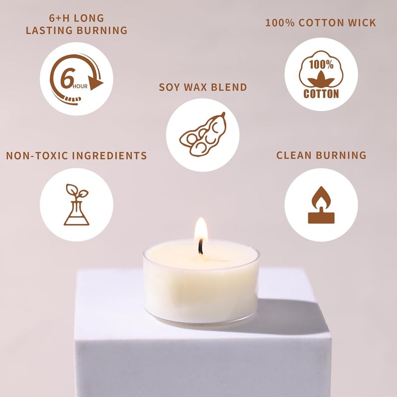 Devi 6 Hour Soy Tea Lights Candles 50 Pack, Unscented Long Burning Tea Lights Bulk, White Small Votives-Burn Clean, Non-Paraffin Soy Candles for Wedding Party Centerpiece, - Image 5